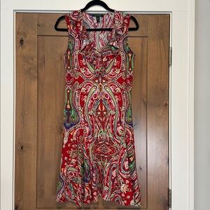 Lauren Ralph Lauren Red Paisley Ruffle Front Dress Womens M Cotton Preppy party